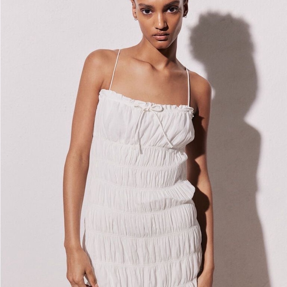 NWT H&M Smocked Bodycon Mini Dress - White